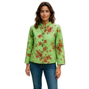 Kiko 2 in 1 Women's Light Green Floral Jackets 100% Silk Size XL #56